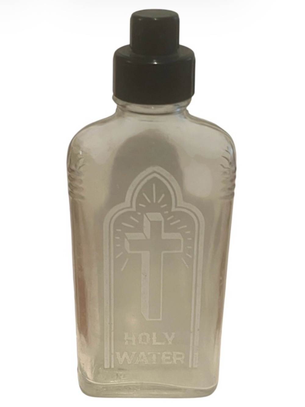 Vintage Glass Catholic Holy Water Bottle